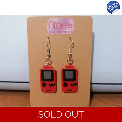 Gameboy Red Retro 3D Printed Earrings Set
